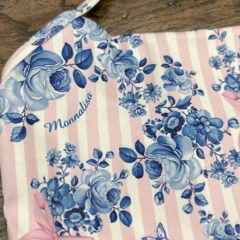 Monnalisa Pink & Blue Floral One-Piece Swimsuit - 36 Months
